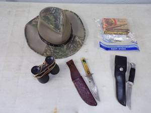 lot 52 image: Vintage Binoculars, BUCK Knife, Vintage .300 Weatherby Box only