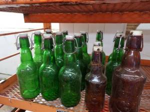 lot 58 image: Vintage Grolsch Lager Beer Bottles - 12 Green and 3 Brown