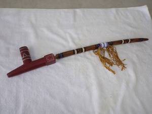 lot 75 image: Native American Hand Beaded Peace Pipe