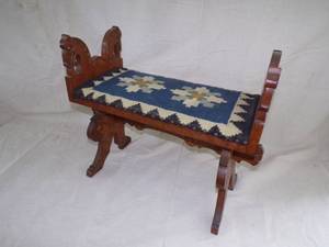 lot 96 image: Wooden Hand Carved Bench - Scandinavian