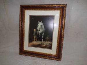 lot 124 image: Stable Boy with Horse by Chris Cummings Framed Painting
