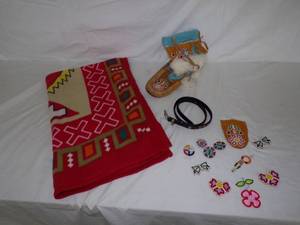 lot 131 image: Vintage ONE Beaded Boot, Beaded Jewelry, Beaded Belt, Blanket, Beaded Patches
