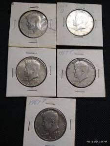 (5) 40% Silver Kennedy Half Dollars