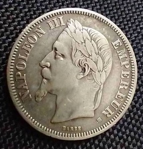 1867 French Silver 2 Franc Coin