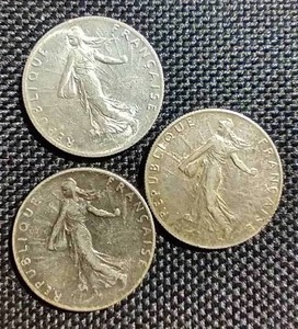 (3) French Silver 50 Centimes Coins