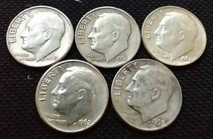 (5) Silver Roosevelt Dimes