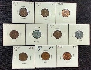 (10) Misc Wheat Pennies - Steel, 1918, Etc