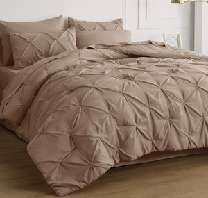 lot 205 image: Bedsure Khaki King Size Comforter Set - Bedding Set King 7 Pieces