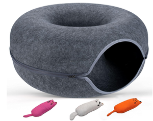 lot 247 image: Jugglenaut Spacious Cat Cave - Cat Tunnel Bed & Peekaboo Cave for Indoor Cats 20lb Capacity Dark Grey