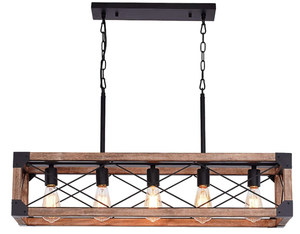 lot 35 image: Airposta Kitchen Linear Chandelier 13 Inch 5 Lights Dining Room Pool Table Pendant Light Rustic Wood