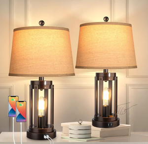 lot 44 image: LOT OF 2 WIHTU Table Lamps with USB Ports