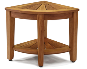 lot 172 image: AquaTeak The Original 15.5 Kai Corner Teak Shower Bench with Shelf