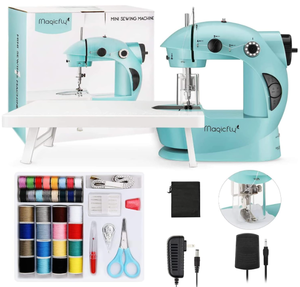 lot 429 image: Magicfly Mini Sewing Machine with Extension Table, Dual Speed Portable Sewing Machine for Beginners with Light, Blue