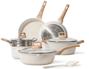 lot 99 image: CAROTE Pots and Pans Set Nonstick, White Granite Induction Kitchen Cookware Set, 10 Pcs Non Stick Cooking Set