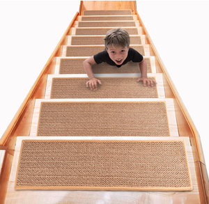 lot 374 image: LOT OF 15 Natural Linen Soft & Comfortable Stair Treads for Wooden Steps Indoor, Stair Treads 30 x 8 Inch