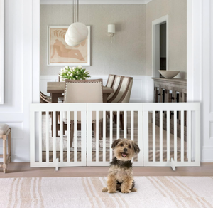 lot 393 image: YOLENY Wooden Foldable Pet Gate Freestanding Barrier for Dogs