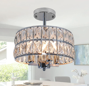 lot 449 image: JHLBYL Modern Semi Flush Mount Silver Crystal Industrial Ceiling Light with Lamp Holder