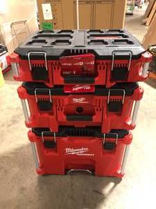 lot 8 image: Milwaukee PACKOUT 22 in. Rolling Tool Box, 22 in. Large Tool Box and 22 in. Medium Tool Box Customer Returns See Pictures