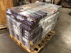 lot 18 image: 38 Boxes of Home Decorators Collection Larkmead Oak 12 mm T x 7.6 in. W Waterproof Laminate Wood Flooring (16 sqftcase)  Customer Returns See Pictures