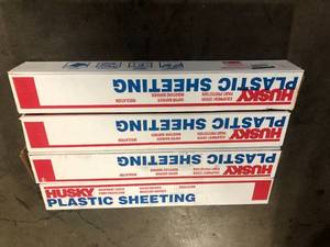 lot 26 image: Lot of Husky 10 ft. x 100 ft. Clear 3 mil Plastic Sheeting Customer Returns See Pictures