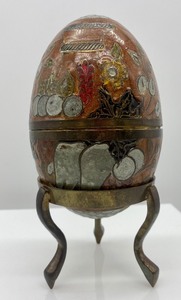 Enamel and Bronze Egg Made in India with Bronze Base