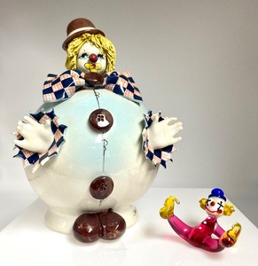 ZAMPIVA Ceramic Clown and Art Glass Clown