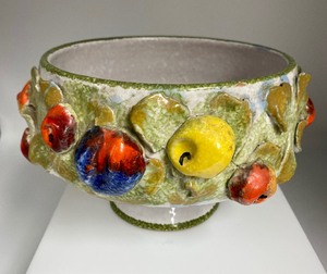 Italian Capiodimonte Footed Bowl with Fruit and Leaves - Numbered Signed Piece