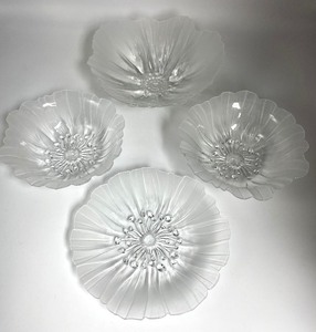 Set of Charming Embossed, Clear Glass Flower Bowls and Plate