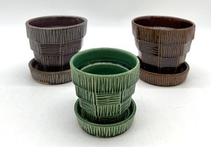 Vintage McCoy Basketweave Planters - QTY 3