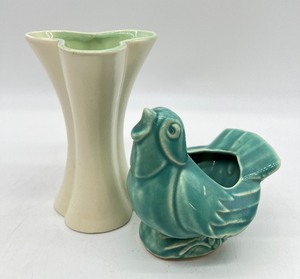 Vintage McCoy Ceramic Singing Bird and Red Wing Vase - 1556