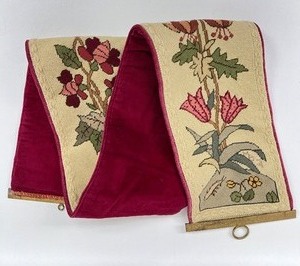 Vintage Embroidered Needlepoint Bell Pull with Brass Hardware