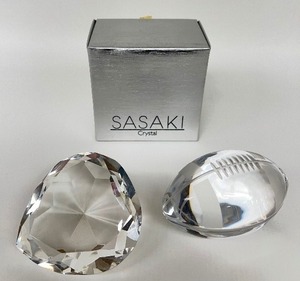 SASAKI Crystal Glass Football Paperweight and Crystal Diamond Paperweight