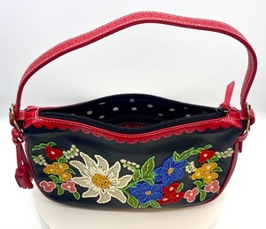 Make a Statement with this Isabella Fiore Leather Handbag with Embroidered and Beaded Floral Embellishments