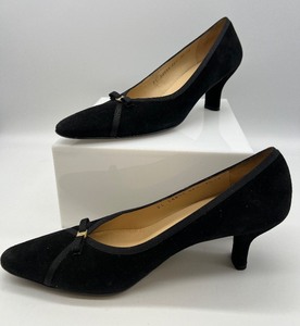 SALVATORE FERRAGAMO - Black Suede Heel Pump Shoes 7.5AA - ITALY