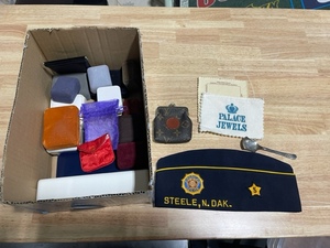 lot 57 image: Vintage Wool Cap with Pins, Jewelry Boxes and LV Coin Purse
