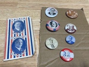 lot 103 image: Reproduction Presidential Political Pins and Actual 1928 Hoover Pin Book