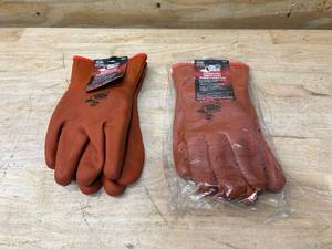 lot 57 image: BOSS- Lot of 2 Pairs of- Snow Shield Mens IndoorOutdoor Coated Chemical Gloves Orange XL