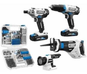 lot 8 image: HART 20-Volt Cordless 4-Tool Combo Kit with 200-Piece Accessory Kit and 2 Gallon Backpack Chemical Sprayer Kit