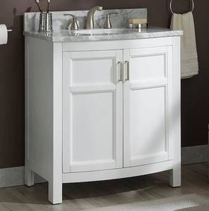 lot 15 image: ALLEN  ROTH Moravia 30-in White Undermount Single Sink Bathroom Vanity with Carrara Natural Marble Top (Retails for $899.00)