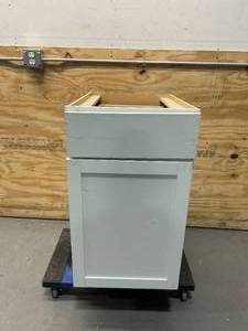 lot 120 image: HAMPTON BAY Courtland 18 in. W x 24 in. D x 34.5 in. H Assembled Shaker Trash Can Kitchen Cabinet in Polar White