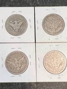 4 US BARBER HALF DOLLARS 1894-O 1903-S 1908-O 1915-S
