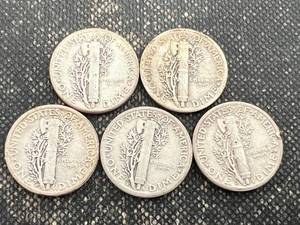 GROUP OF 5 US MERCURY DIMES