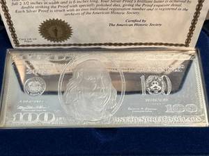 4 TROY OZ .999 FINE SILVER $100 BILL DESIGNED BAR