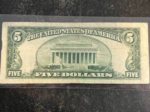 1953A US BLUE SEAL $5 SILVER CERTIFICATE