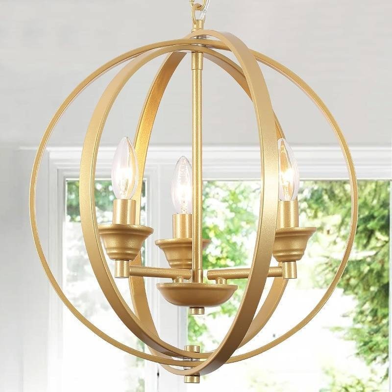 lot 15 image: PUMING Modern Gold Chandeliers 3 Light Orb Chandelier Metal Globe Pendant Light Fixtures Adjustable Chandeliers NEW