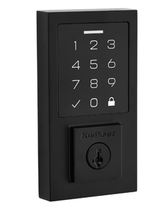 lot 14 image: Kwikset SmartCode 270 Contemporary Matte Black Touchpad Single Cylinder Electronic Deadbolt Featuring SmartKey Security