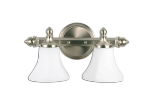 lot 16 image: Price Pfister 7682-71 Catalina Collection 2-Light Vanity with Opal White Glass, Brushed Nickel