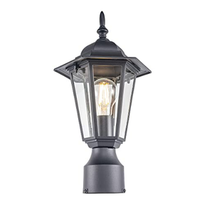 lot 22 image: GRUENLICH Outdoor Post Lighting Fixture with One E26 Medium Base Max 60W, Metal Housing Plus Glass, Bulb Not Included, Black Finish