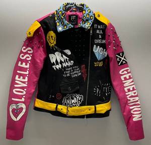 Vintage Red Fox Brand OH MY GOSH GRL PWR Multicolored Jacket With Bling Womans Size Med (Like New)