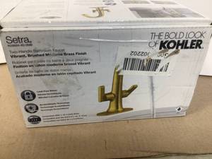 lot 1 image: KOHLER Setra Single Hole 2-Handle Monoblock Bathroom Faucet in Vibrant Moderne Brushed Brass  Customer Returns See Pictures